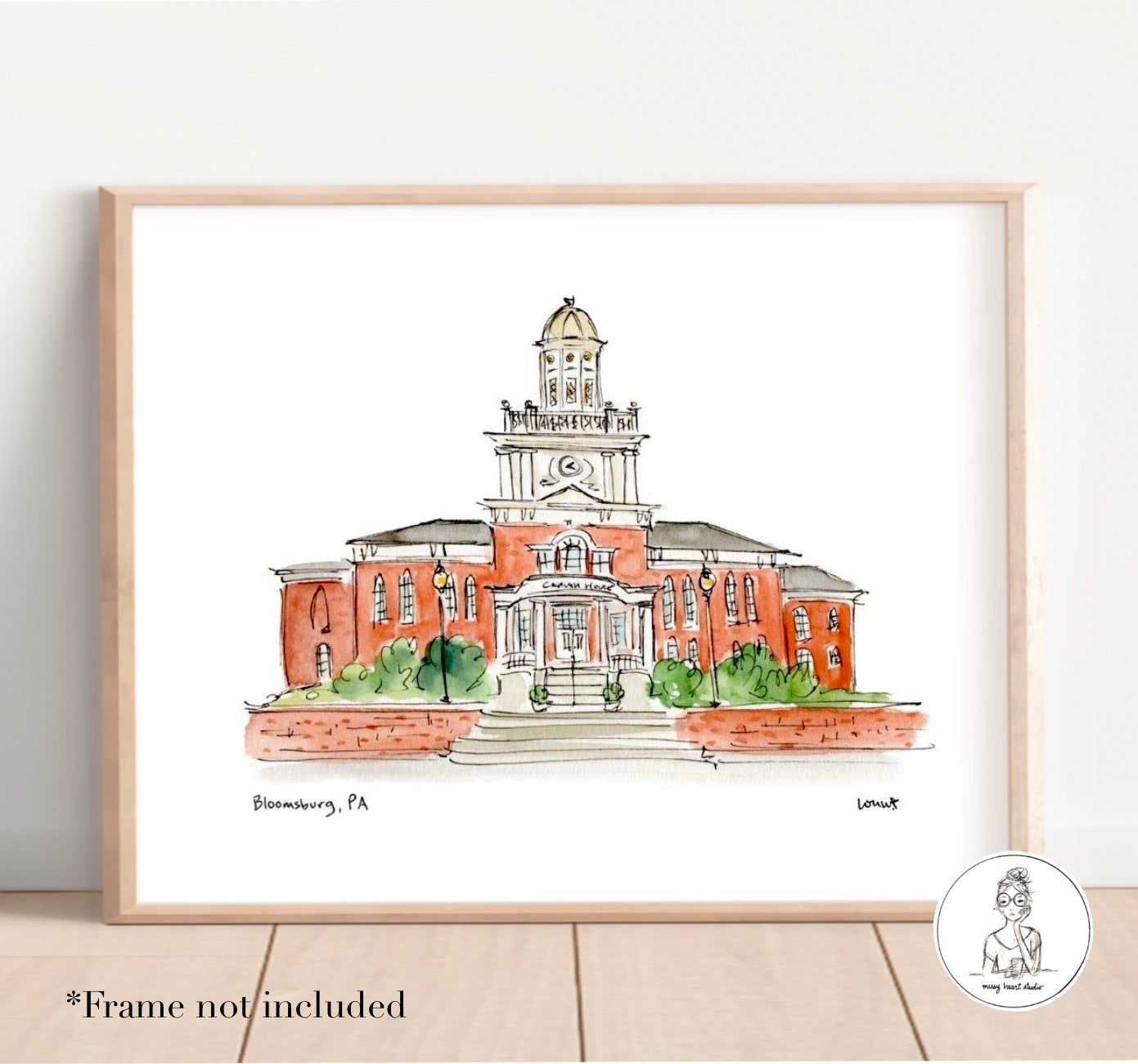 Bloomsburg, PA - Campus Art. Watercolor and Ink Print