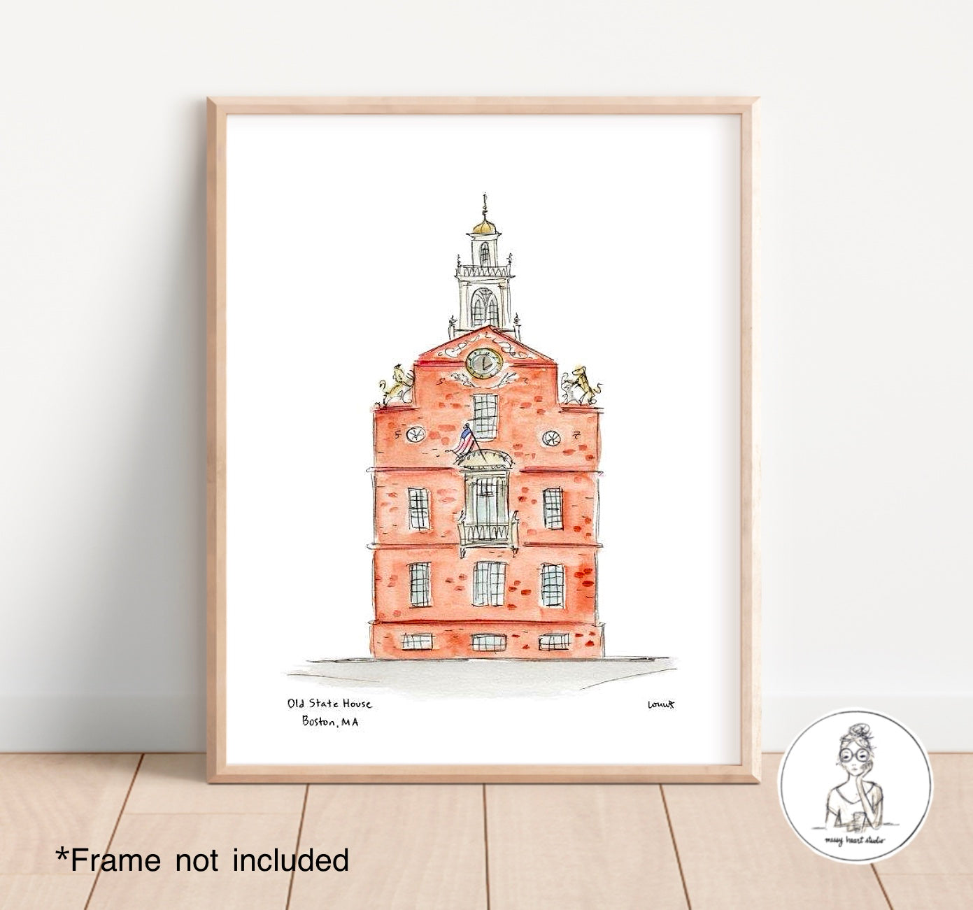 Boston, MA - Old State House. Watercolor and Ink Print