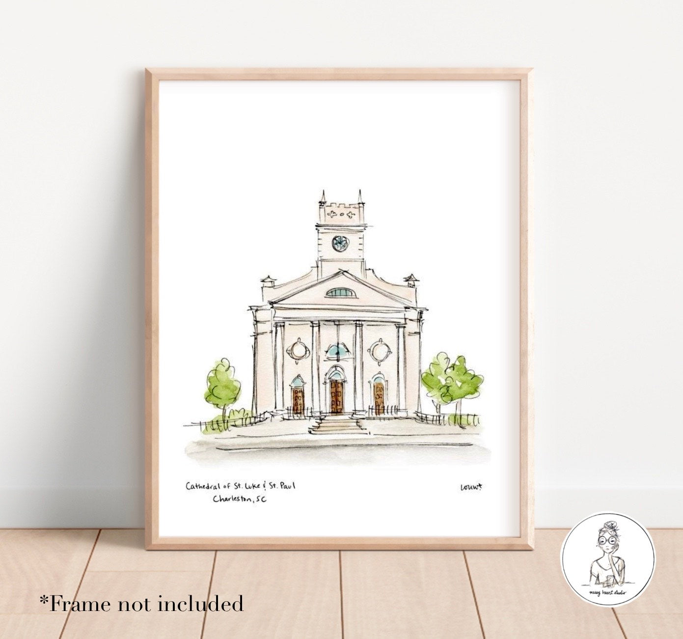 The Cathedral of St. Luke & St. Paul - Charleston, SC. Watercolor and Ink Print