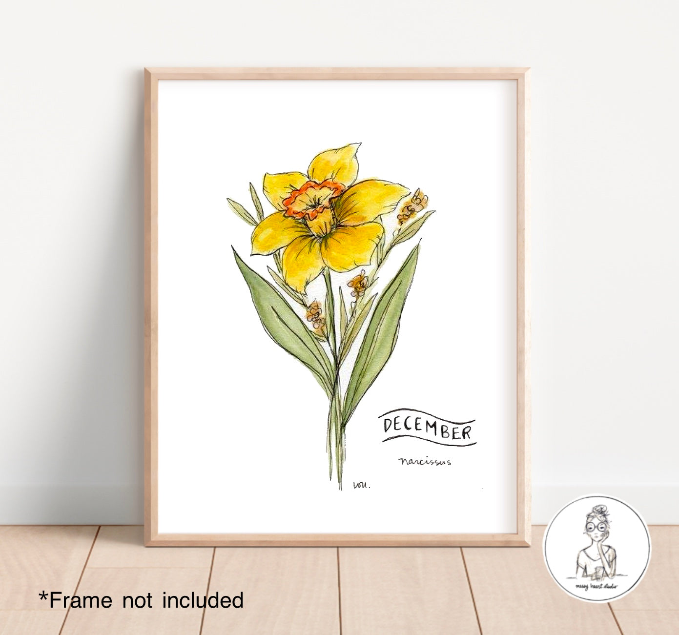 December, Narcissus - Birth Flower. Watercolor and Ink Print
