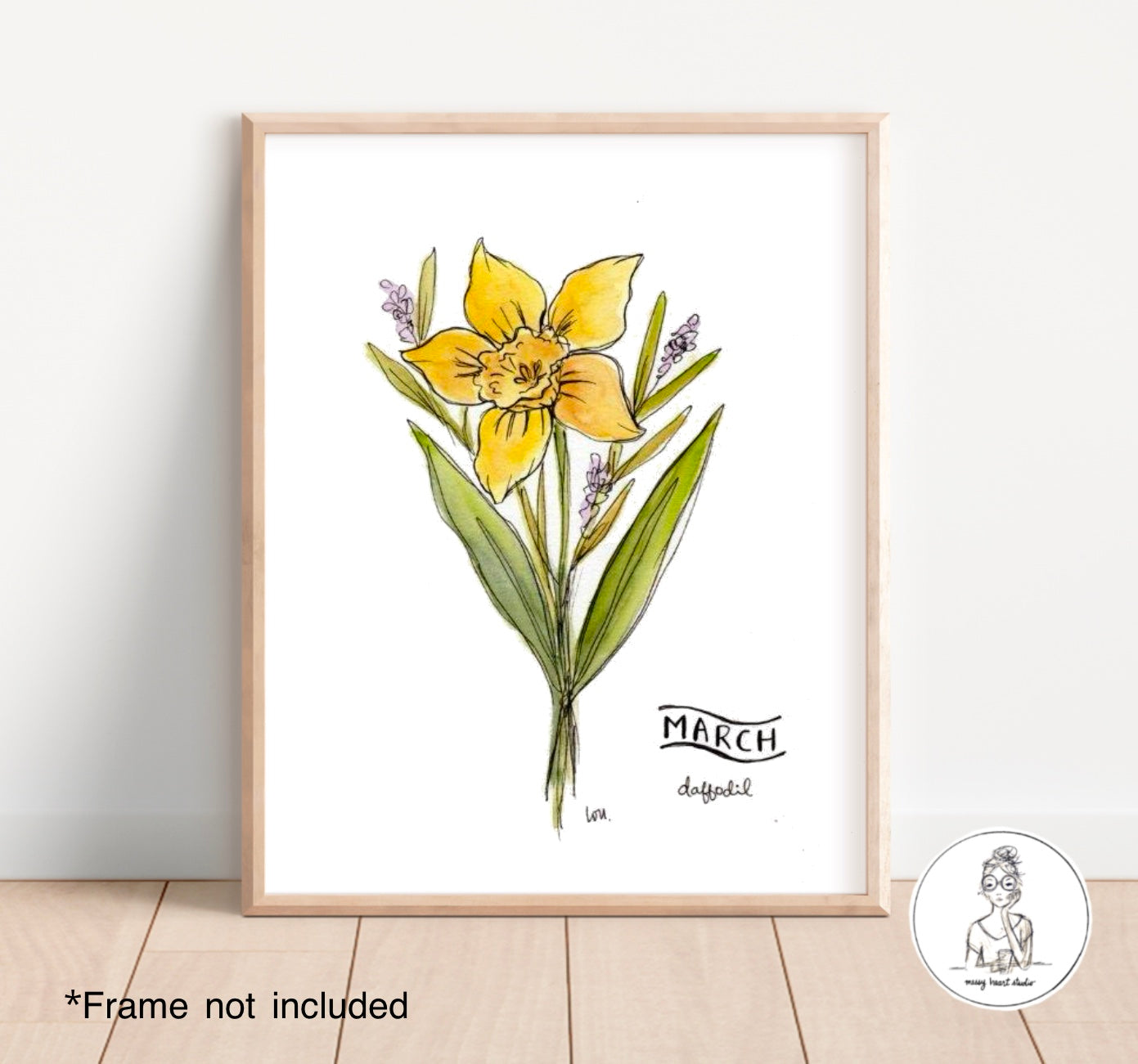 March, Daffodil - Birth Flower. Watercolor and Ink Print