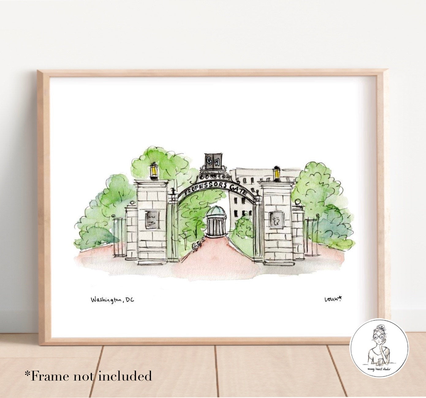 Washington, DC - Campus Art. Watercolor and Ink Print