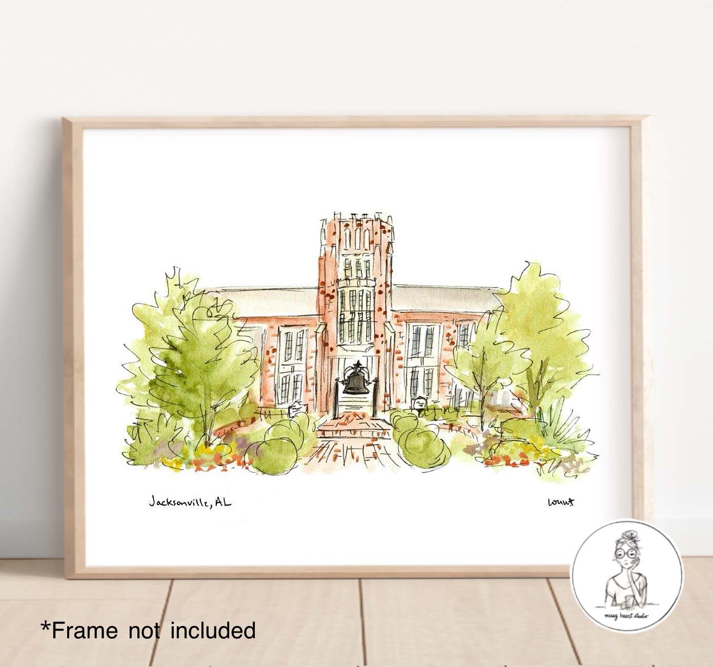 Jacksonville, AL - Campus Art. Watercolor and Ink Print