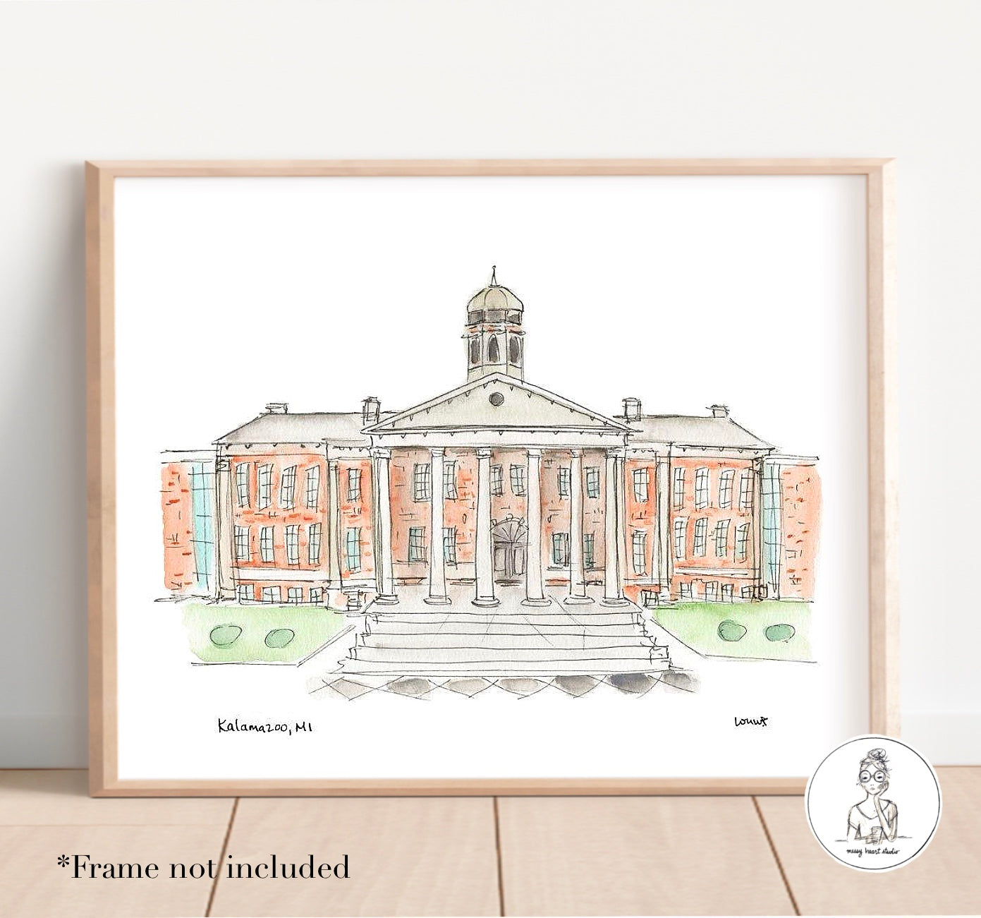 Kalamazoo, MI - Campus Art. Watercolor and Ink Print