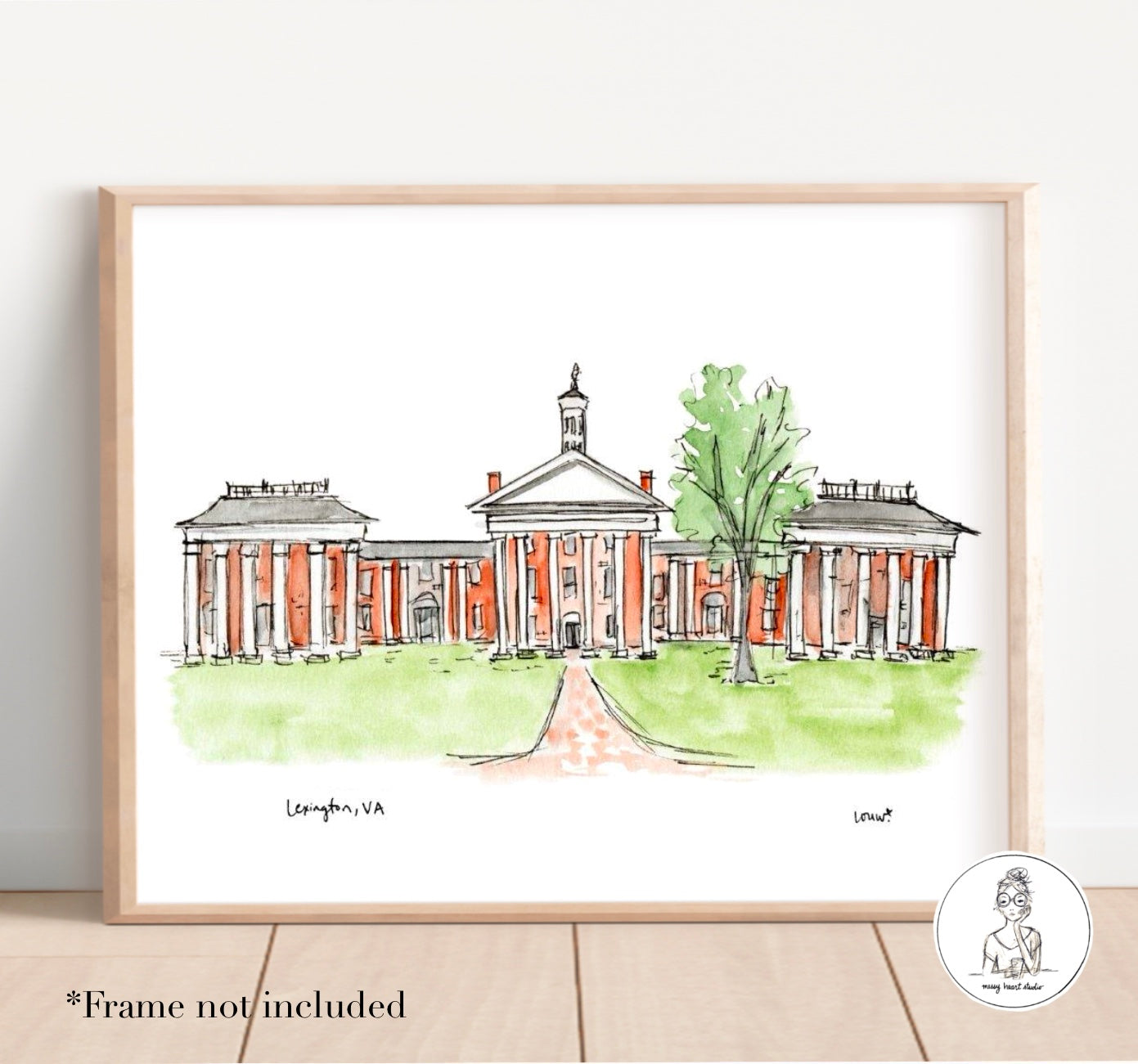 Lexington, VA - Campus Art. Watercolor and Ink Print