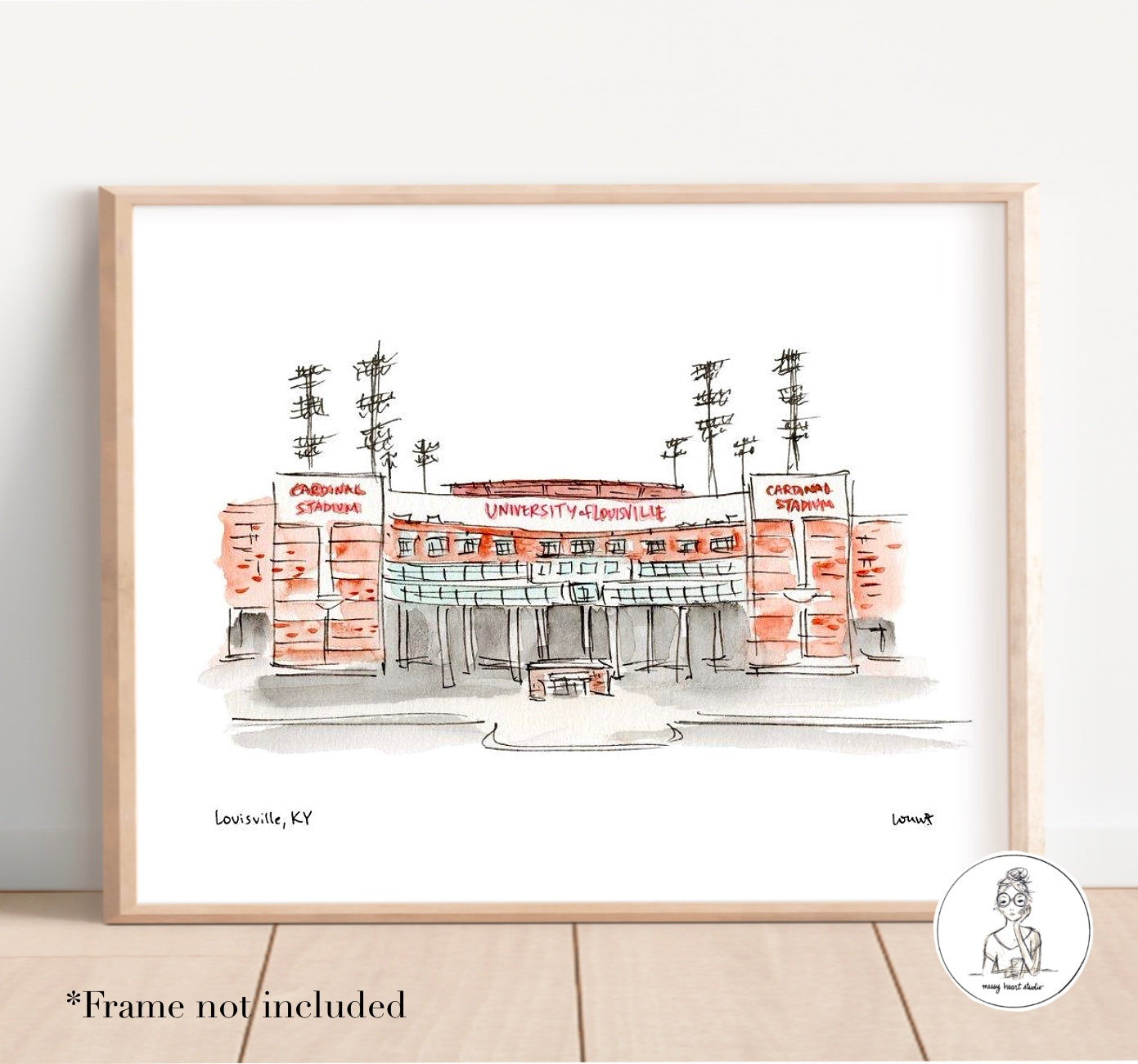 Louisville, KY - College Stadium Art. Watercolor and Ink Print