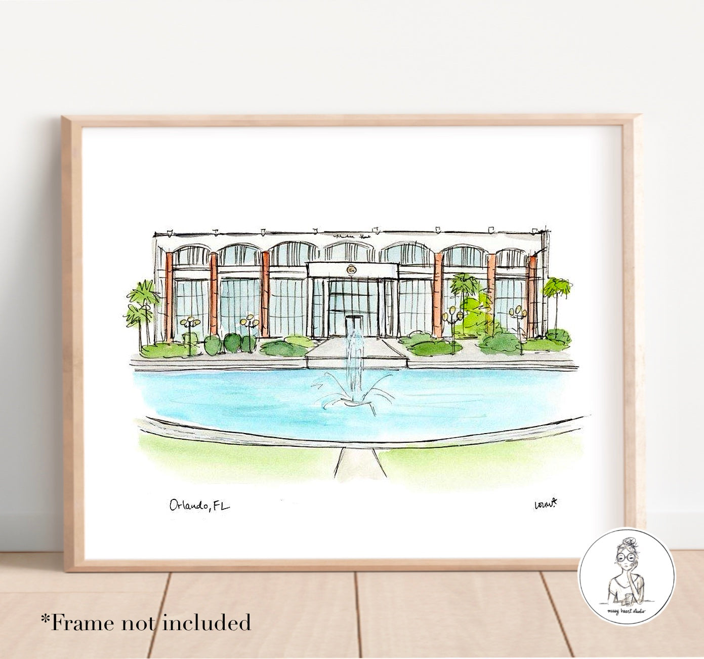 Orlando, FL - Campus Art. Watercolor and Ink Print