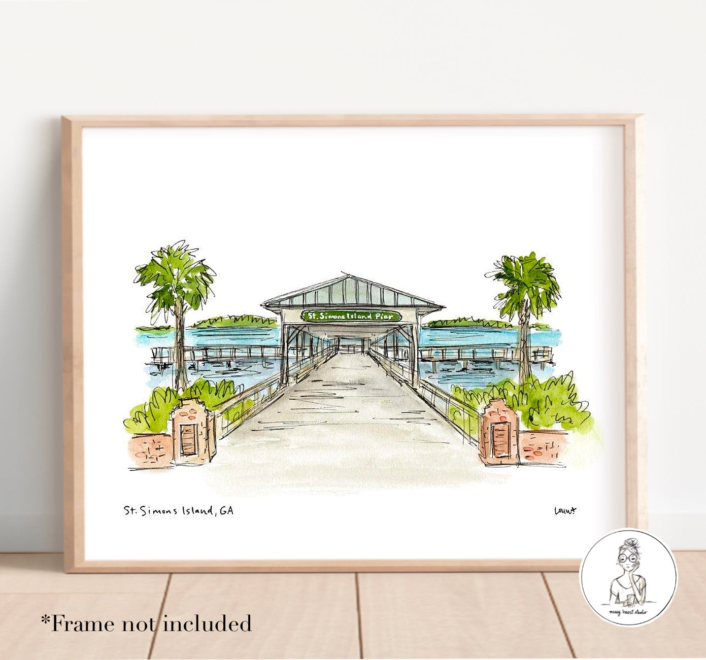 St. Simons Island, GA - Pier. Watercolor and Ink Print