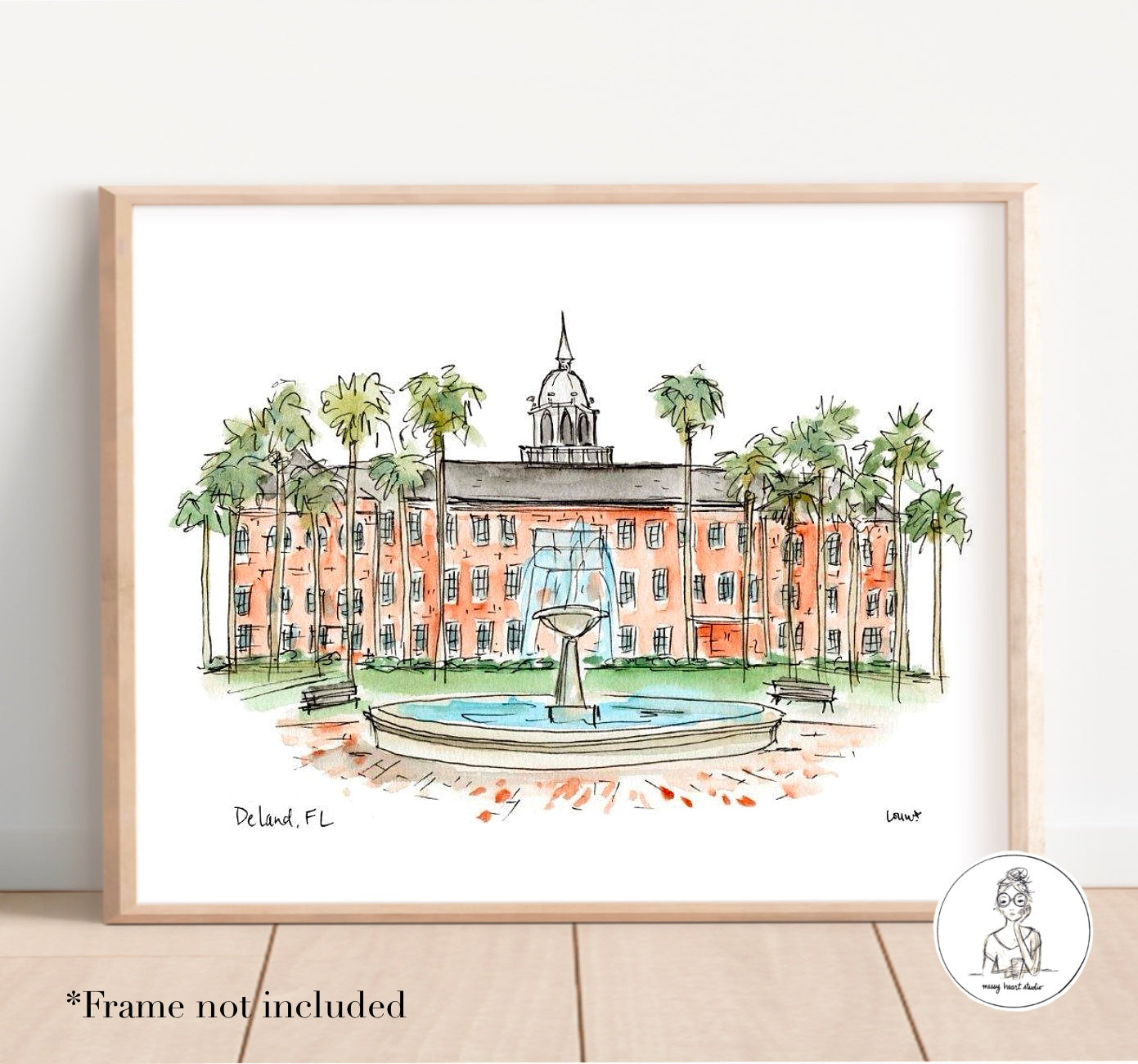 Deland, FL - Campus Art. Watercolor and Ink Print