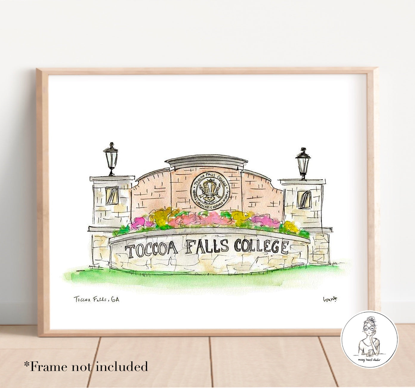 Toccoa Falls, GA - Campus Art. Watercolor and Ink Print