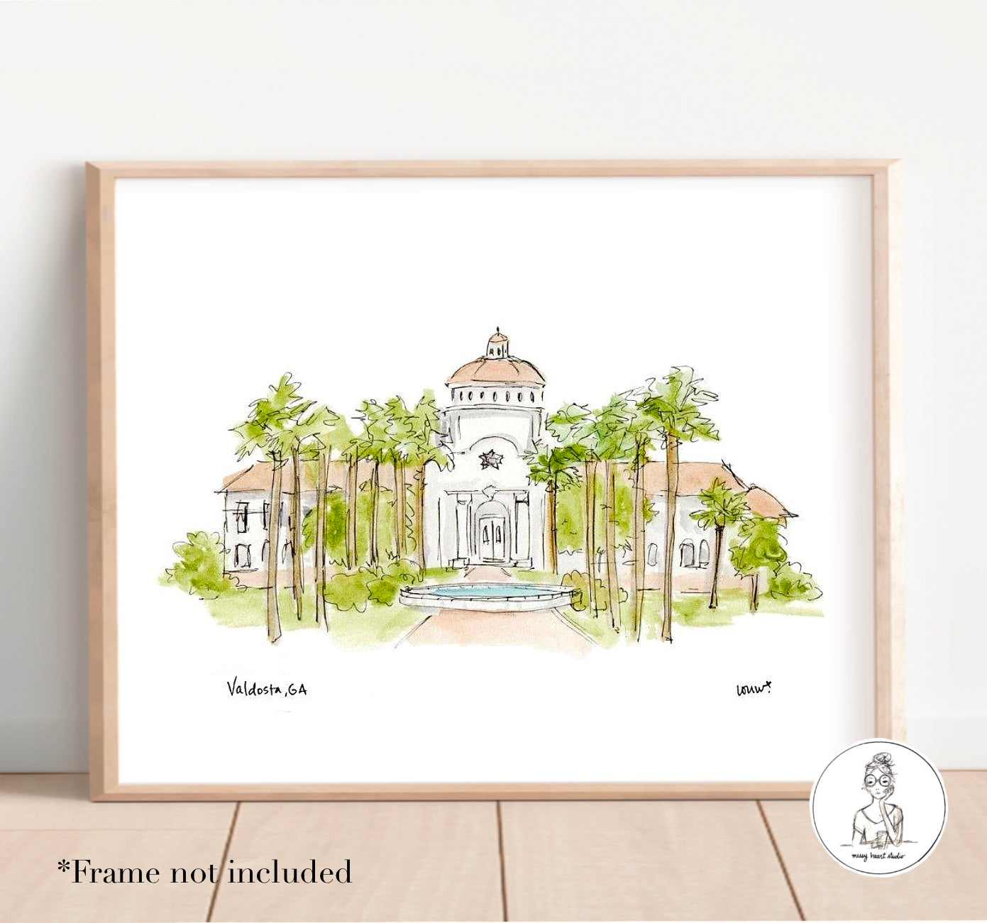 Valdosta, GA - Campus Art. Watercolor and Ink Print