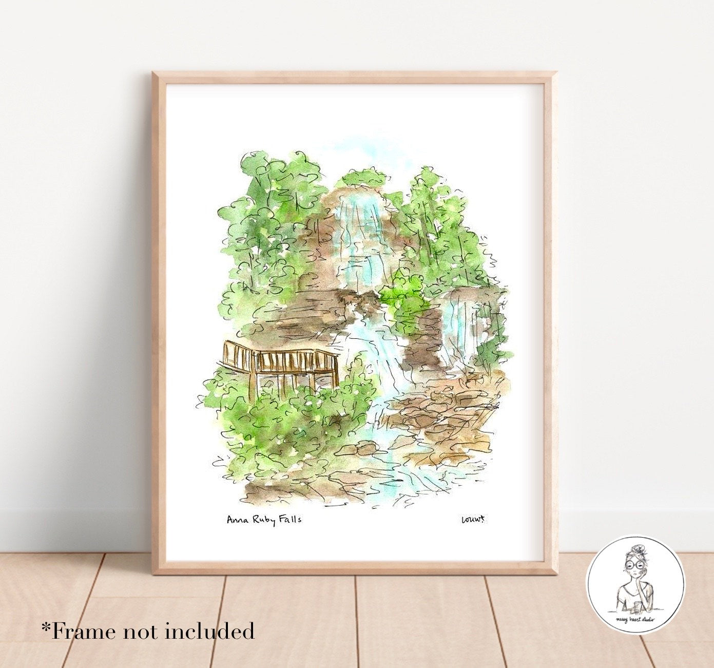 Helen, GA - Anna Ruby Falls. Watercolor and Ink Print