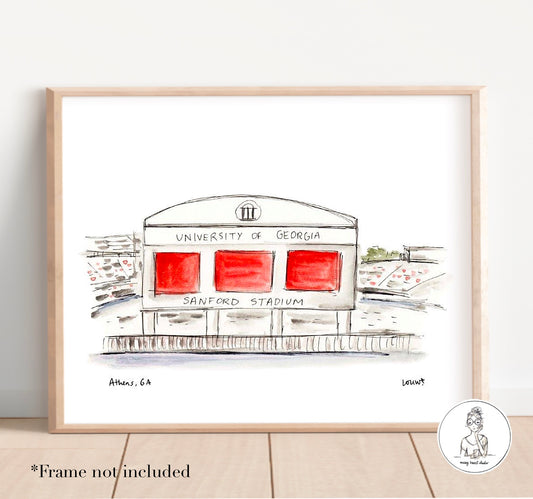 Athens, GA - College Stadium. Watercolor and Ink Print