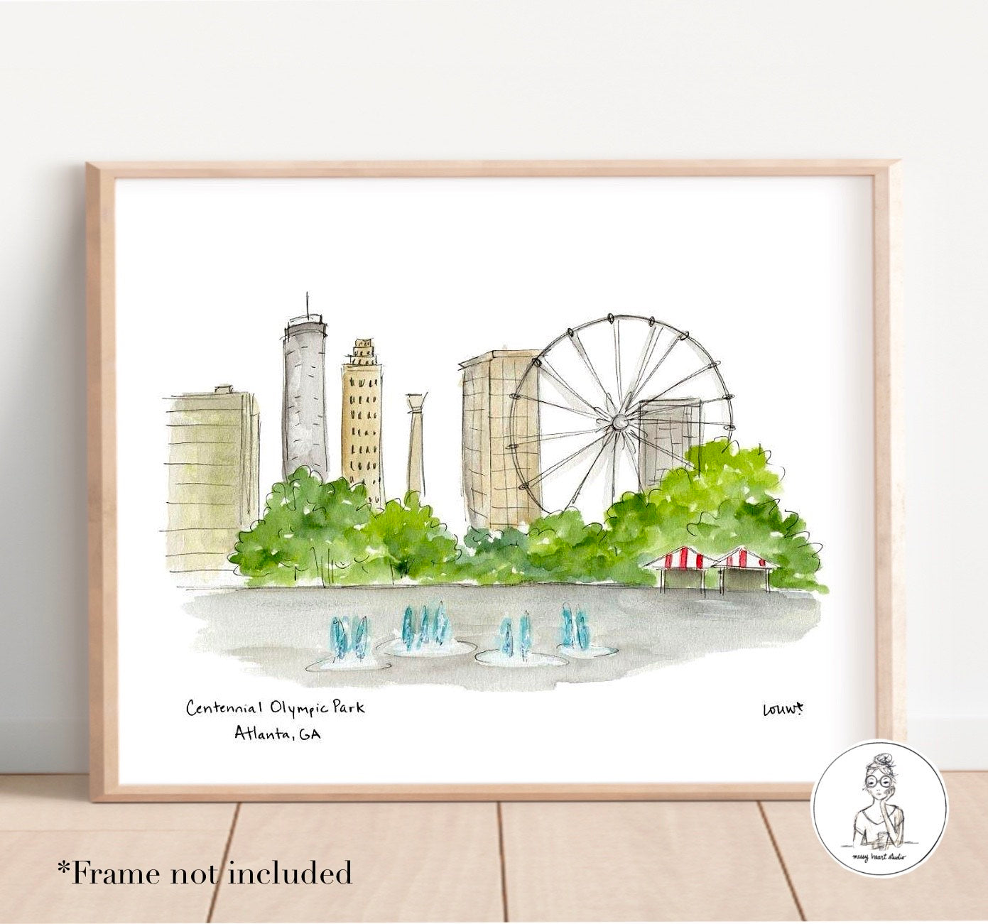 Atlanta, GA - Centennial Olympic Park. Watercolor and Ink Print