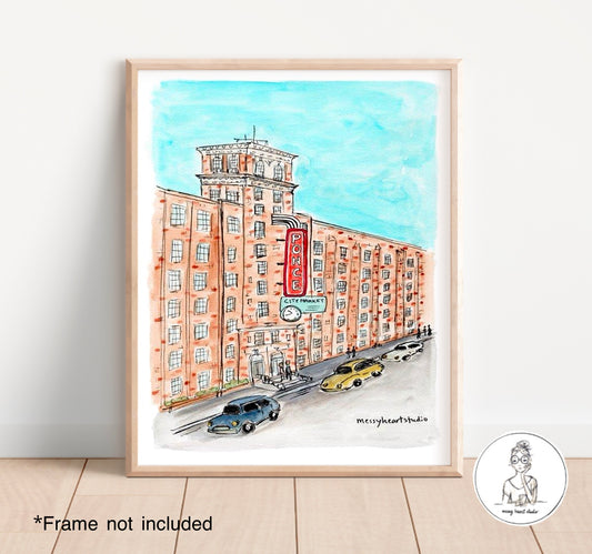 Atlanta, GA - Ponce City Market. Watercolor and Ink Print