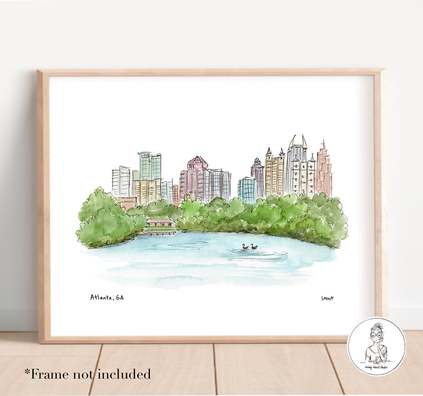 Atlanta, GA - Skyline. Watercolor and Ink Print