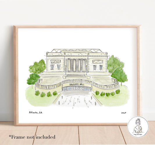 Atlanta, GA - Savanna Hall. Watercolor and Ink Print