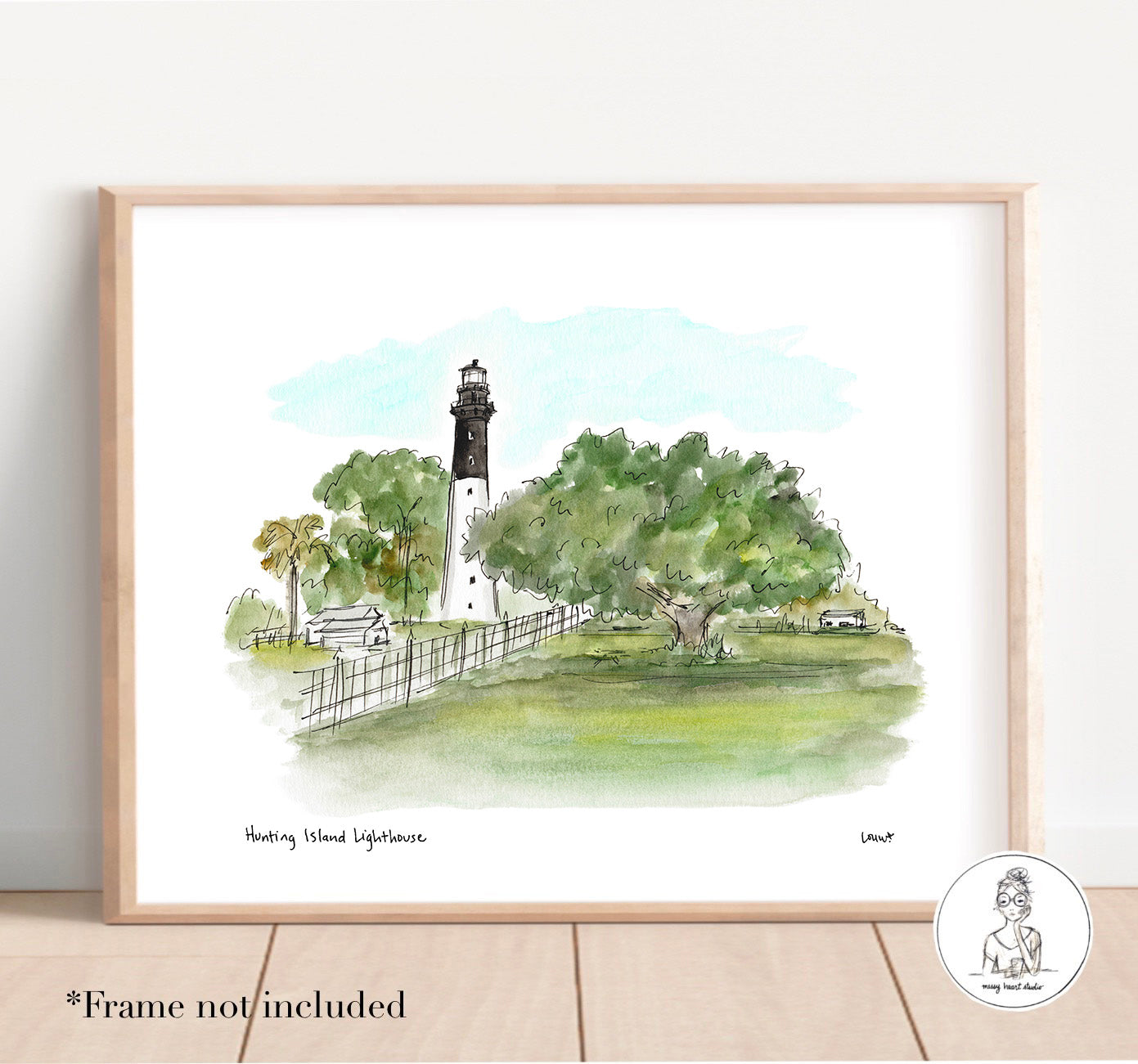 Hunting Island, SC - Lighthouse. Watercolor and Ink Print