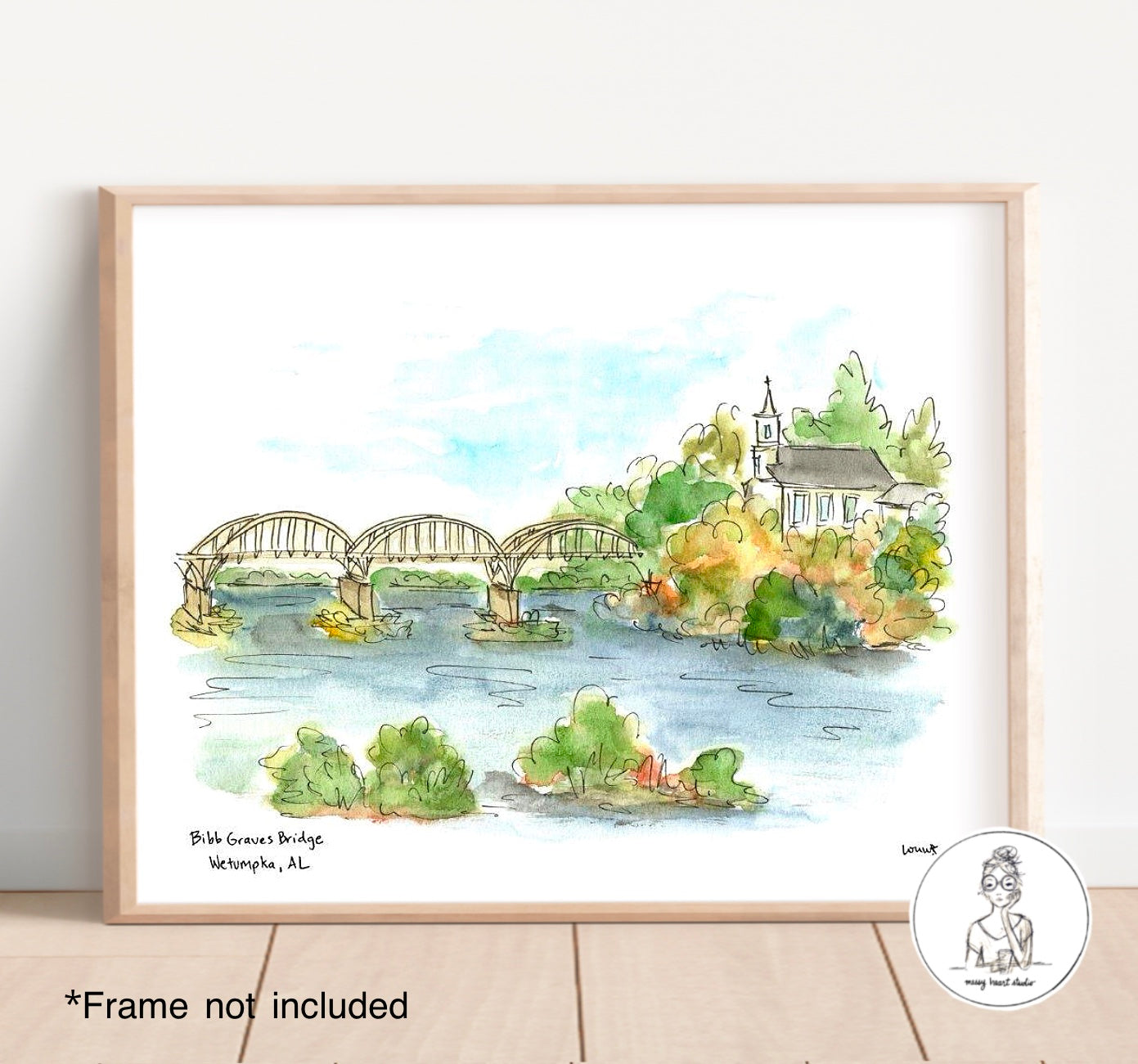 Bibb Graves Bridge - Wetumpka, AL. Watercolor and Ink Print