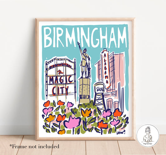 Birmingham, AL - Poster Collage. Original Art Print