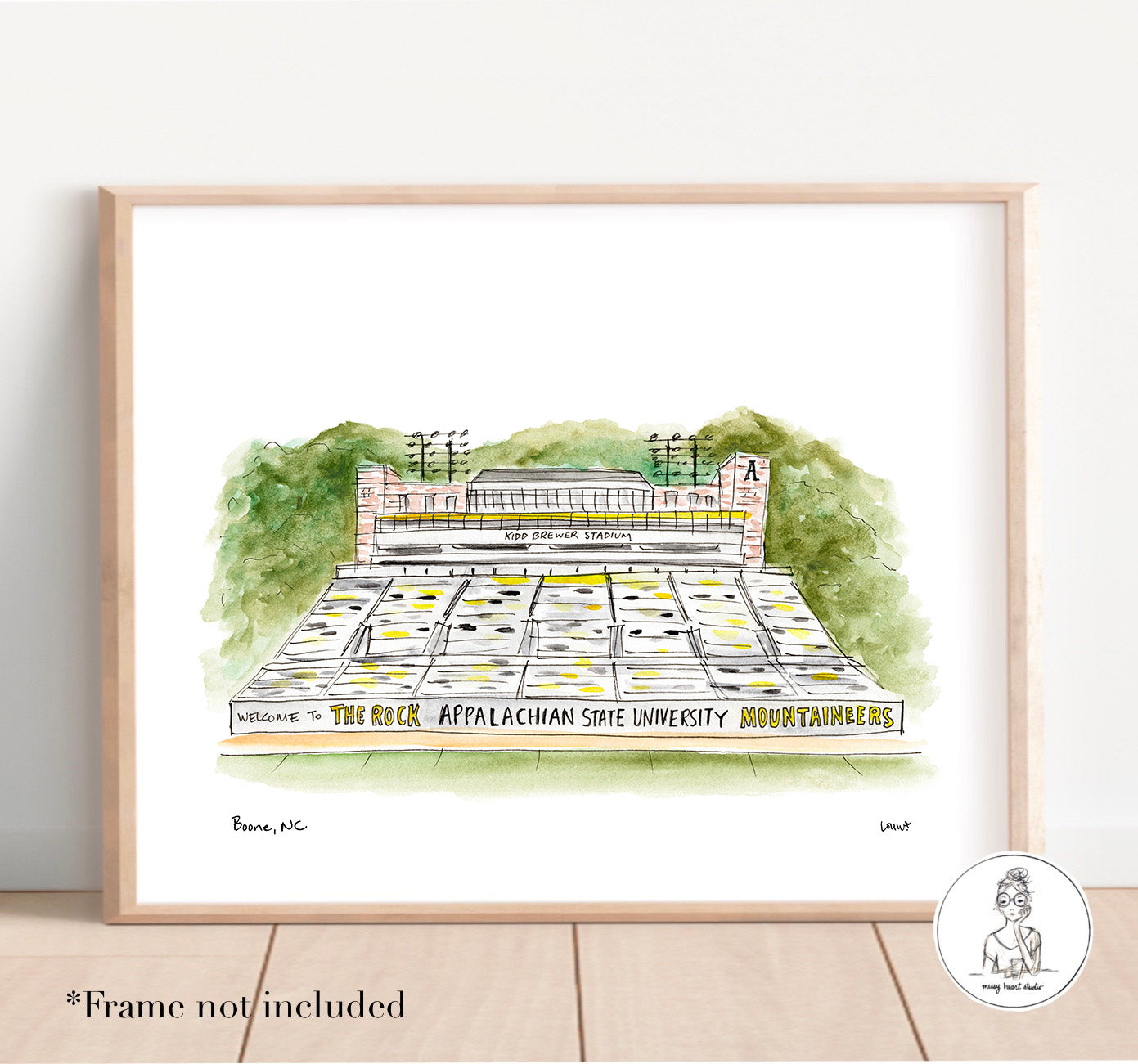 Boone, NC - College Stadium Art, Watercolor and Ink Print