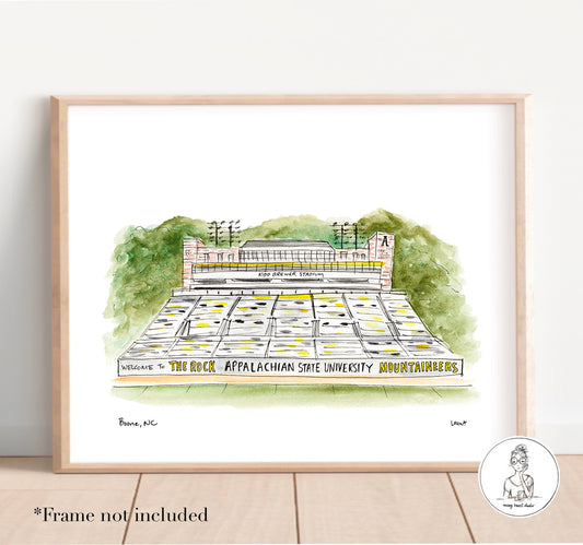 Boone, NC - College Stadium Art, Watercolor and Ink Print