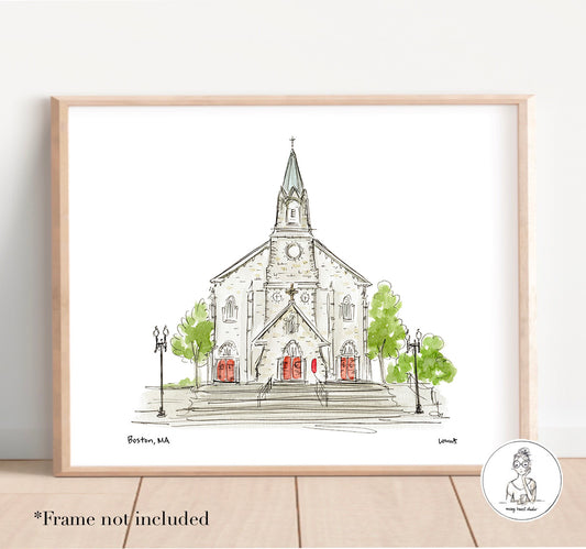 Boston, MA - Francis de Sales. Watercolor and Ink Print
