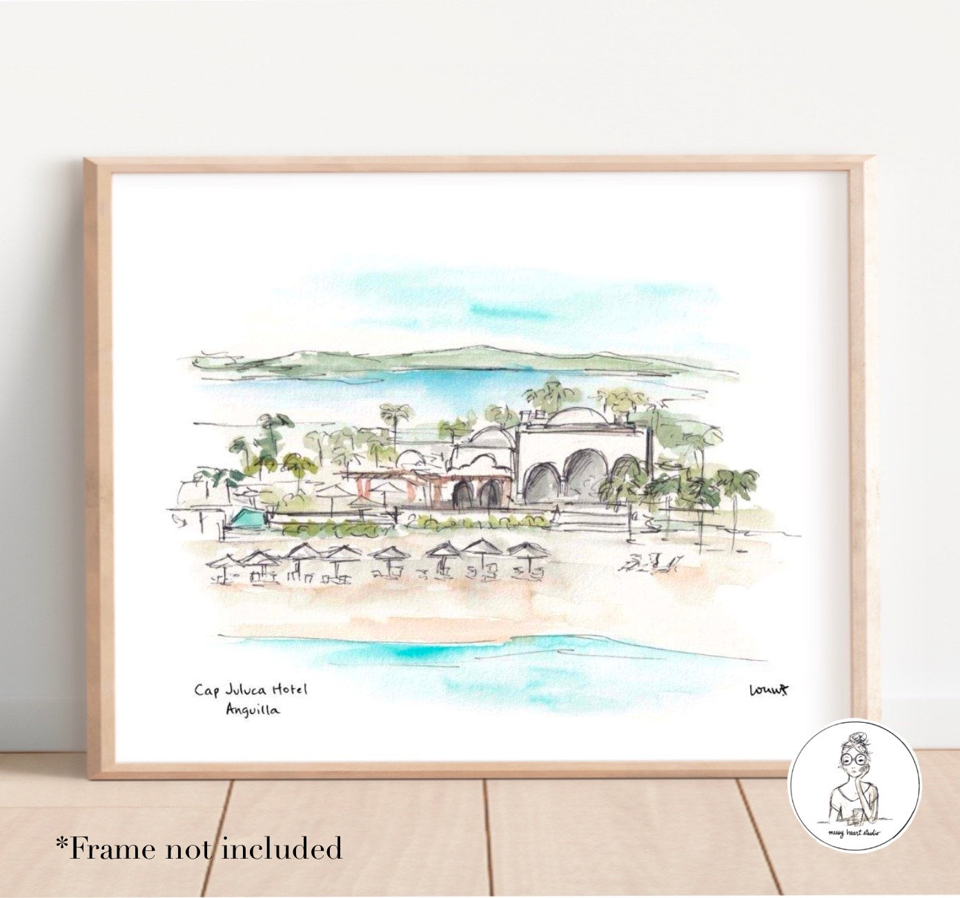 Cap Juluca Hotel, Anguilla. Watercolor and Ink Print