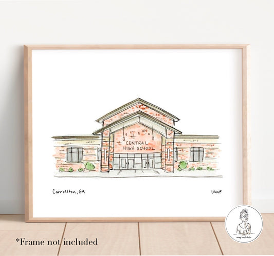 Central High School - Carrollton, GA. Watercolor and Ink Print