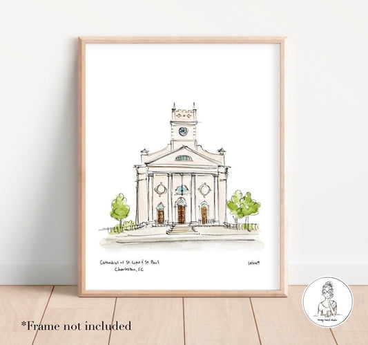 The Cathedral of St. Luke & St. Paul - Charleston, SC. Watercolor and Ink Print