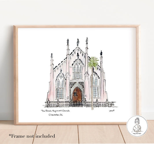 French Huguenot Church - Charleston, SC. Watercolor and Ink Print