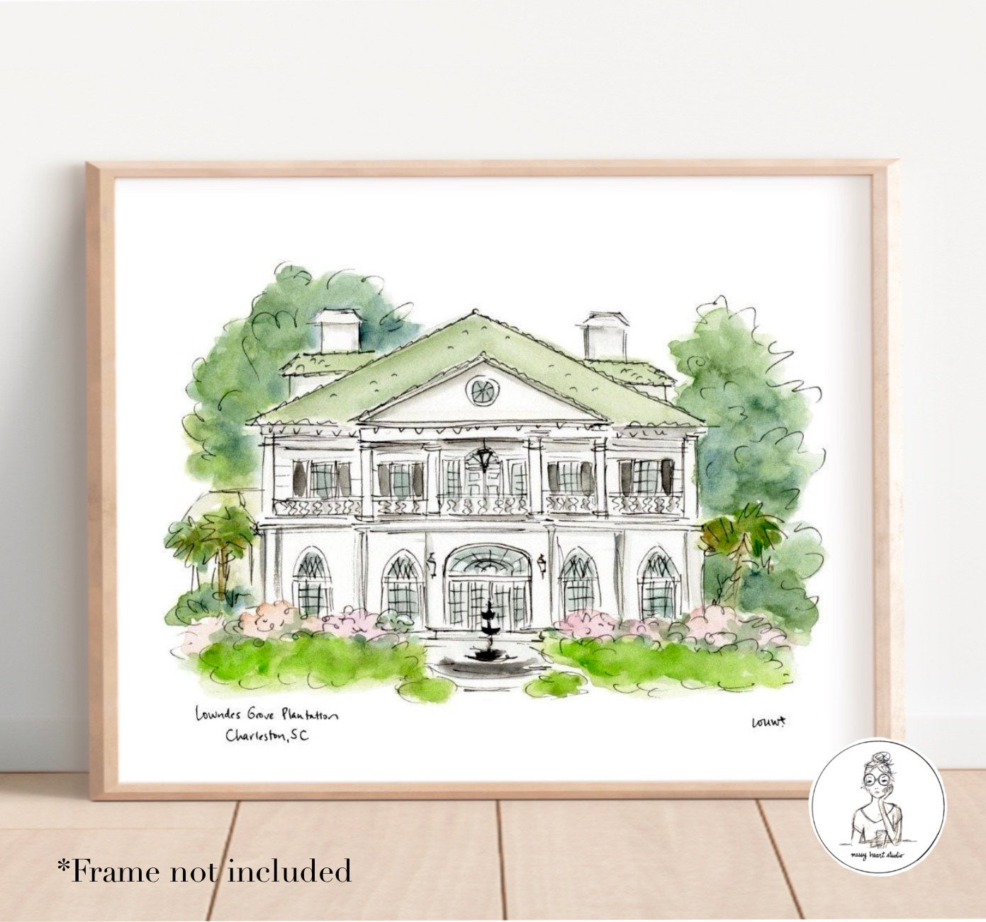 Lowndes Grove Plantation - Charleston, SC. Watercolor and Ink Print