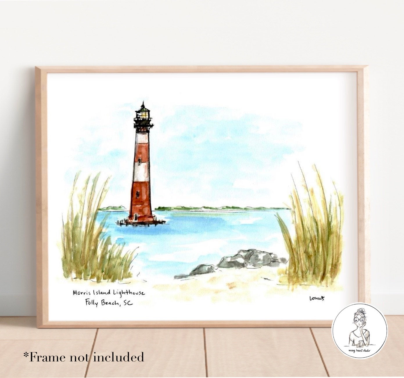 Morris Island Lighthouse - Charleston, SC. Watercolor and Ink Print