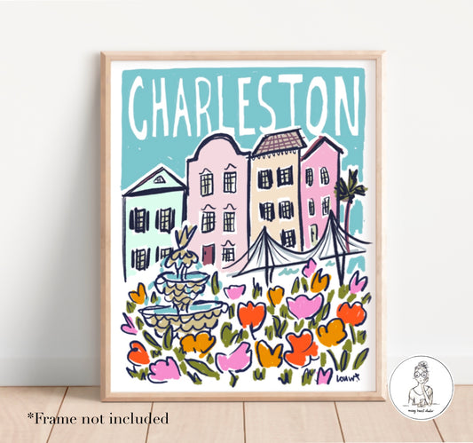 Charleston, SC - Poster Collage. Original Art Print