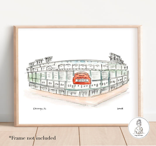 Chicago, IL - Baseball Stadium. Watercolor and Ink Print