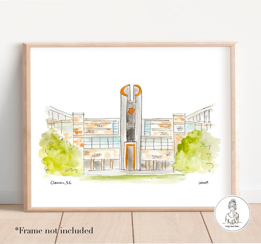 Clemson, SC - Stadium Art. Watercolor and Ink Print