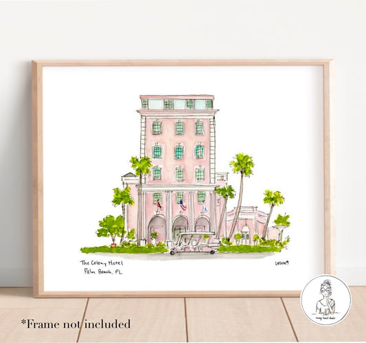 Colony Hotel - Palm Beach, FL. Watercolor and Ink Print