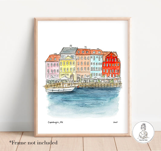 Copenhagen, Denmark. Watercolor and Ink Print