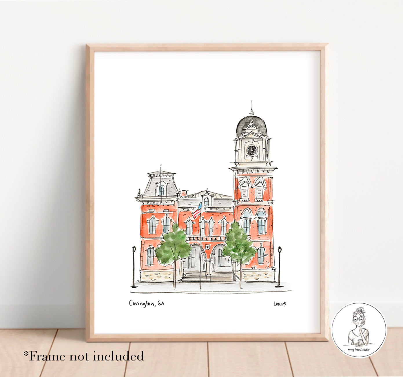Covington, GA - Courthouse. Watercolor and Ink Print