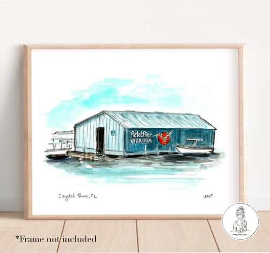 Pete's Pier - Crystal River, FL. Watercolor and Ink Print