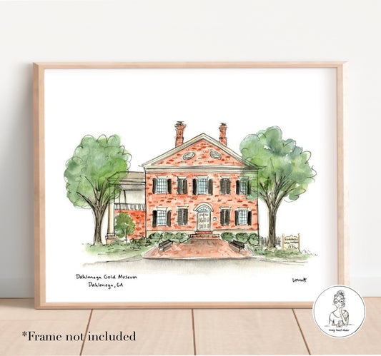 Gold Museum & Historic Courthouse - Dahlonega, GA. Watercolor and Ink Print