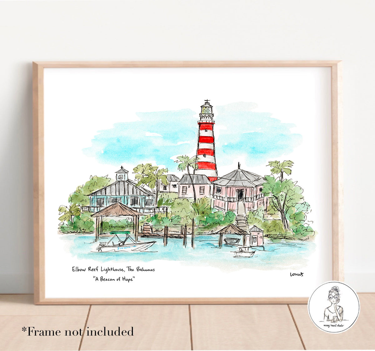 Hope Town, Bahamas  - Elbow Reef Lighthouse. Watercolor and Ink Print
