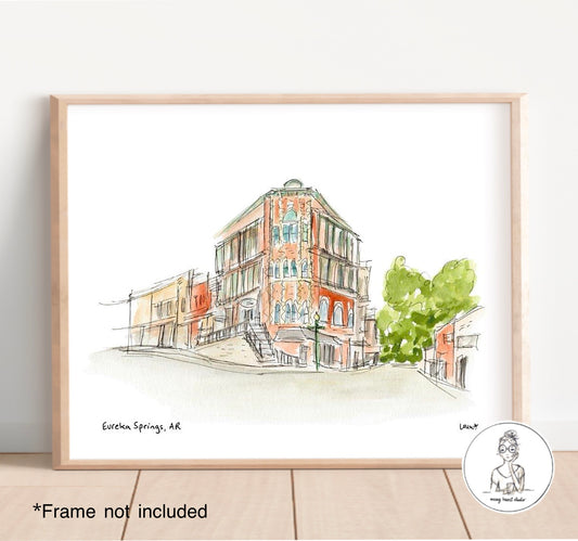 Eureka Springs, AR - Market Corner. Watercolor and Ink Print