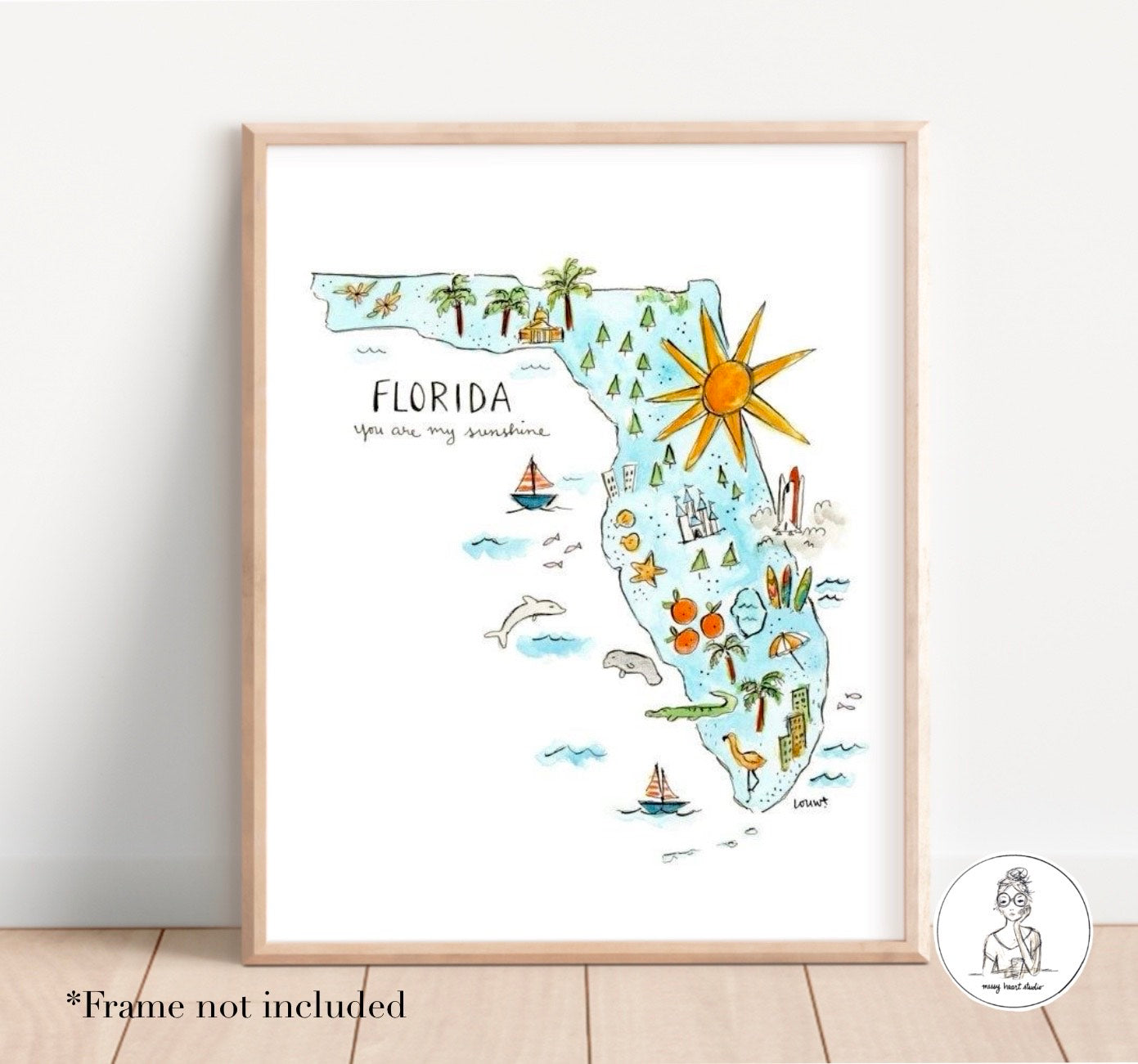 Florida State Map - Watercolor and Ink Print