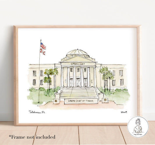 Tallahassee, FL - Supreme Court. Watercolor and Ink Print