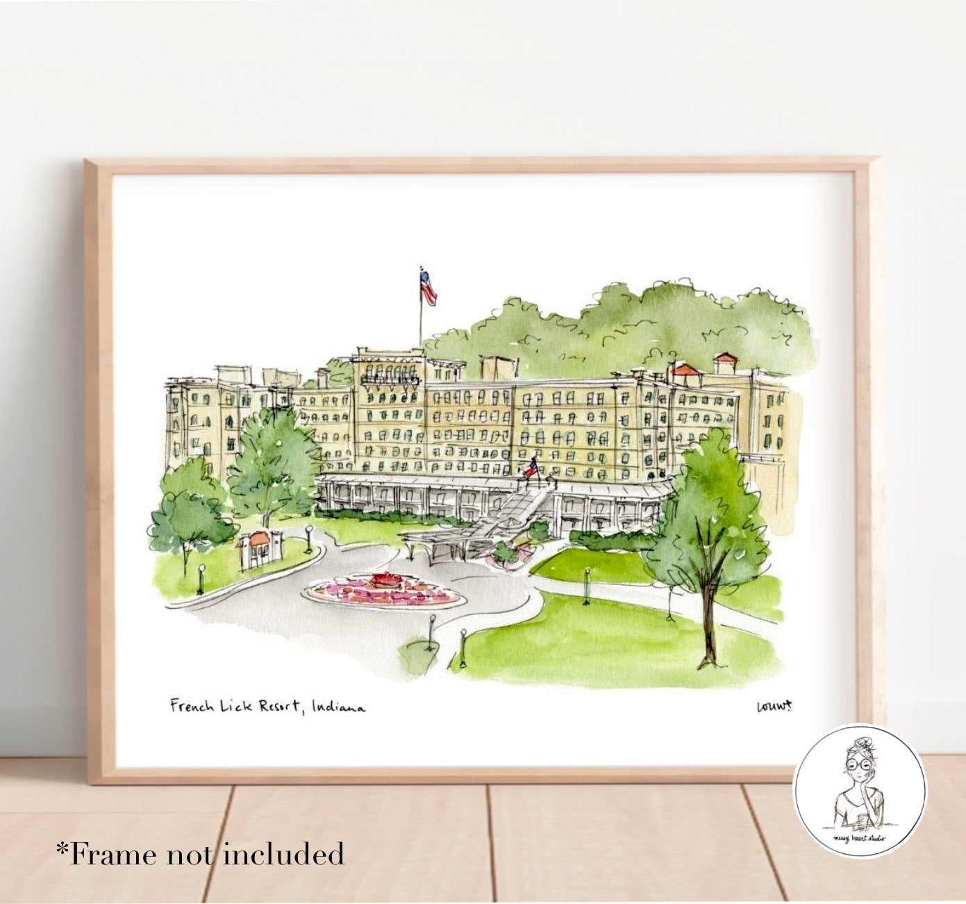 French Lick, IN - French Lick Resort. Watercolor and Ink Print