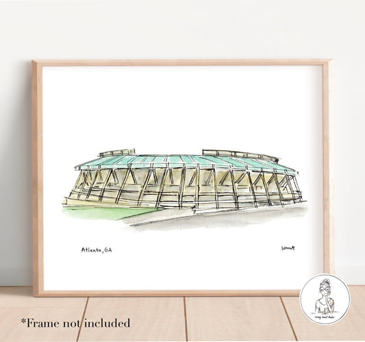 Atlanta, GA - Fulton County Stadium. Watercolor and Ink Print