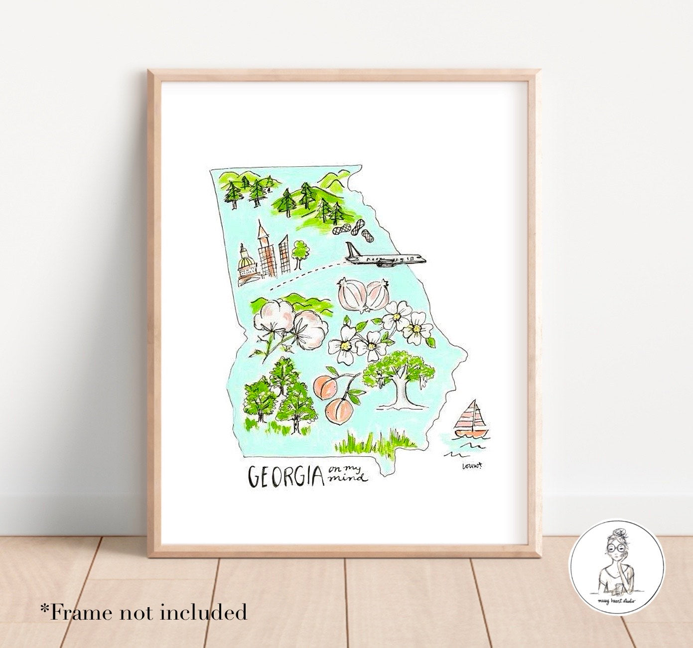 Georgia State Map. Watercolor and Ink Print