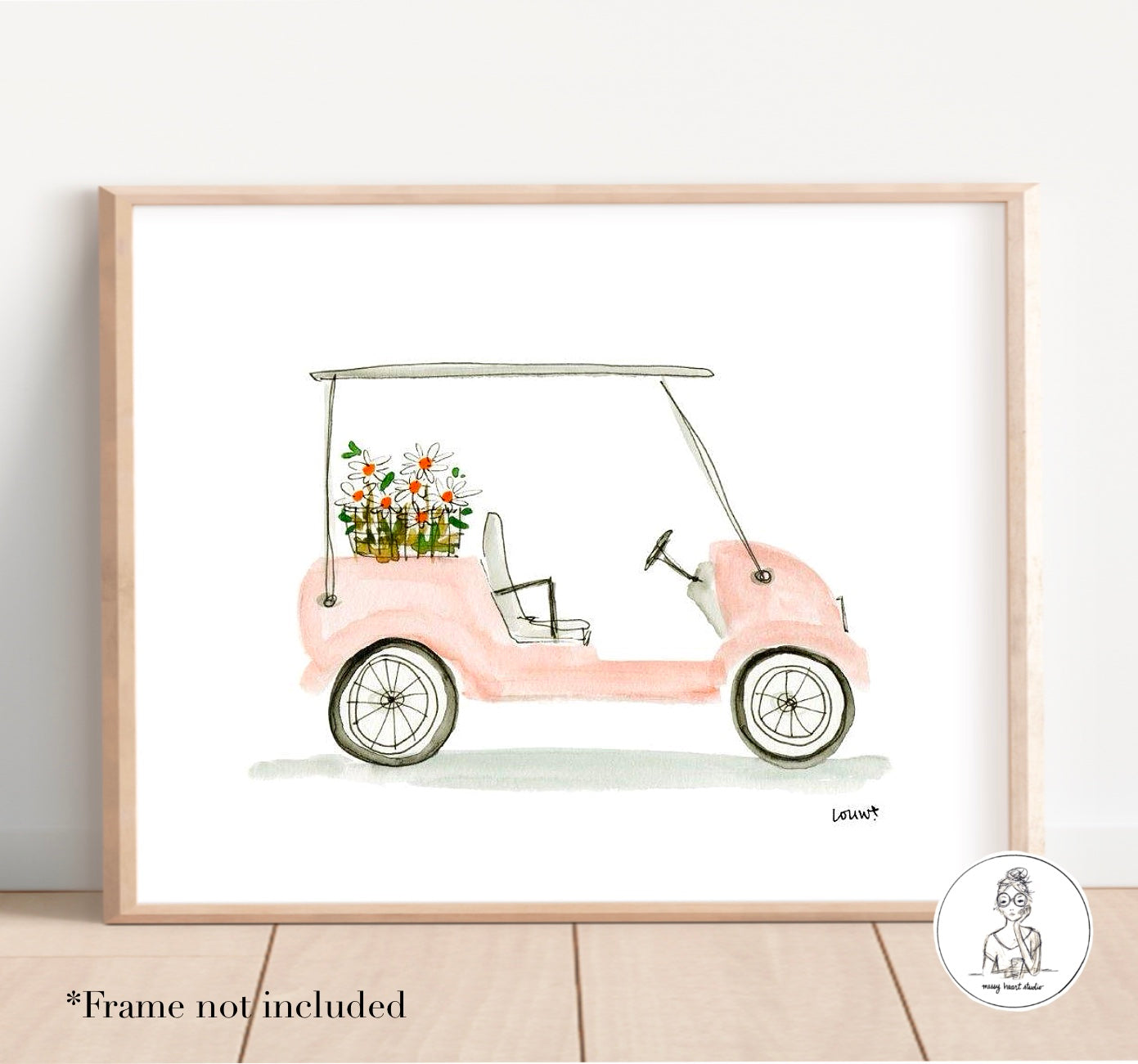 Golf Cart - Pink. Watercolor and Ink Print