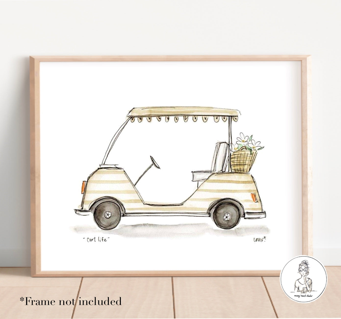 Golf Cart - Tan. Watercolor and Ink Print